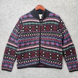 Vintage Talbots Cardigan Womens M Western Wool Fair Isle Nordic Hand Knit Chunky